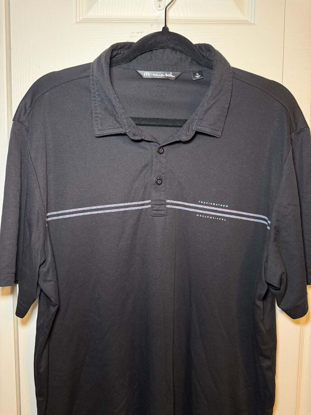 Travismathew Golf Polo Shirt Size XL Black Striped Short Sleeve
